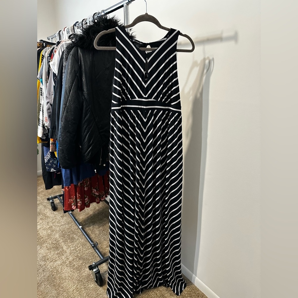 Black and white striped maxi dress